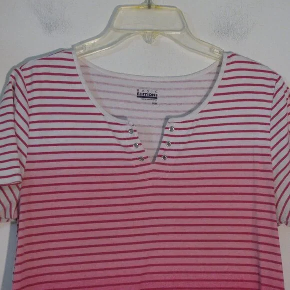 * 3/$15 Basic Editions Pink Blouse Medium Stripes Striped Burnout FINAL Price - Picture 2 of 3